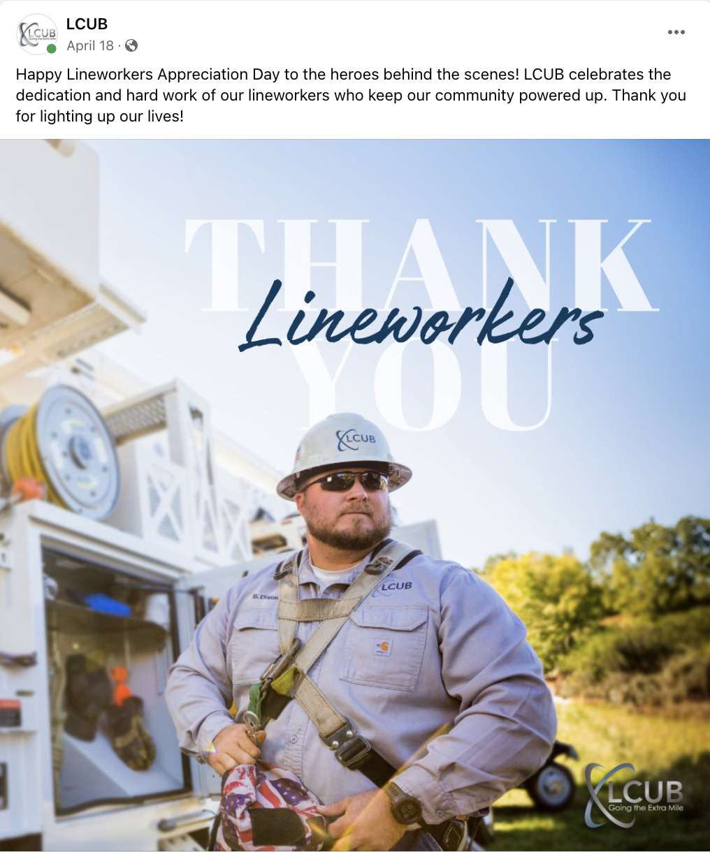 LCUB Lineworkers Social Post